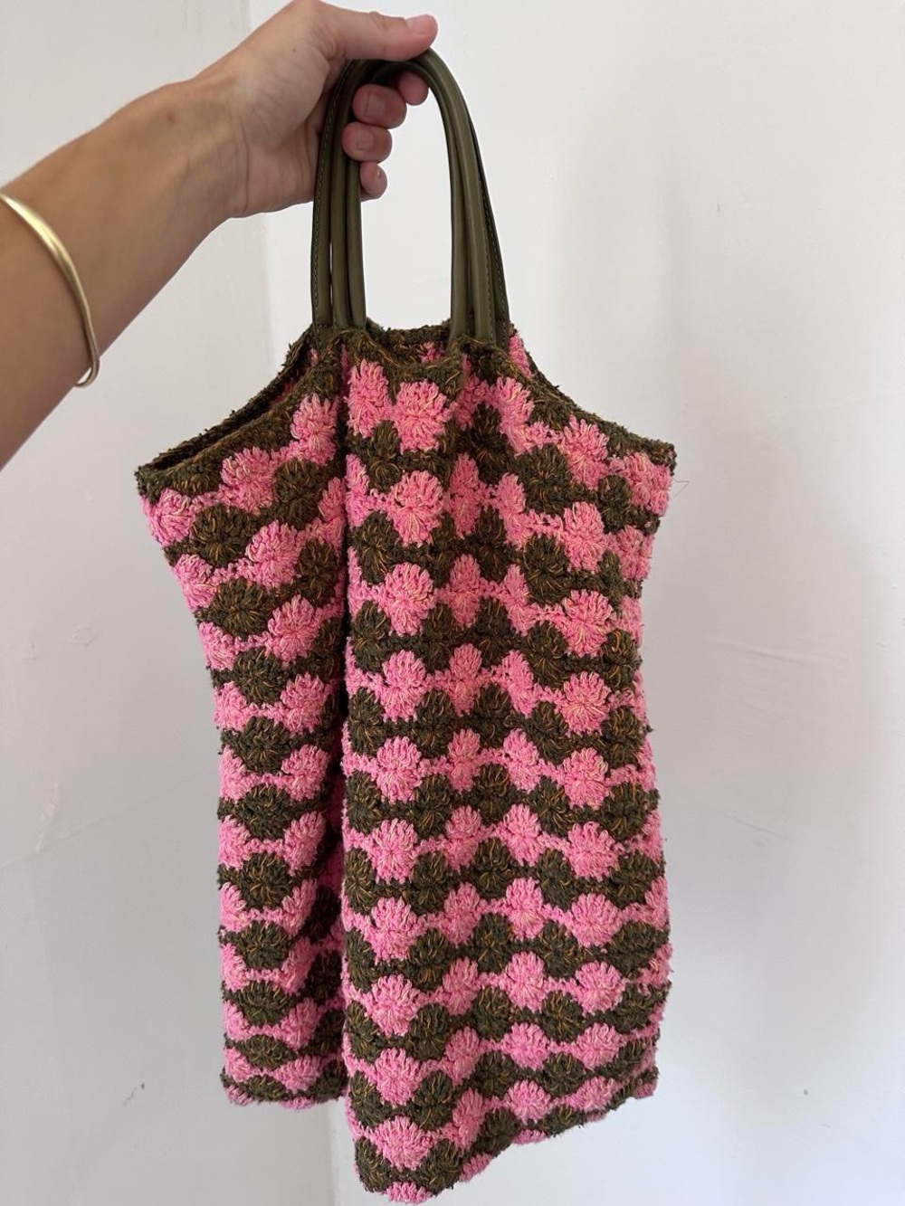 Rachel Comey Pink Olive Green Crochet Handbag Purse